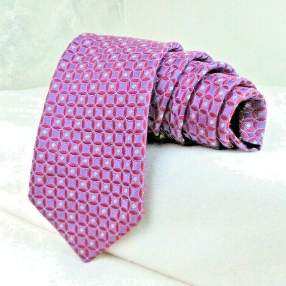 Hugo Boss Mens Tie Purple Geometric Pattern Silk - Picture 1 of 6